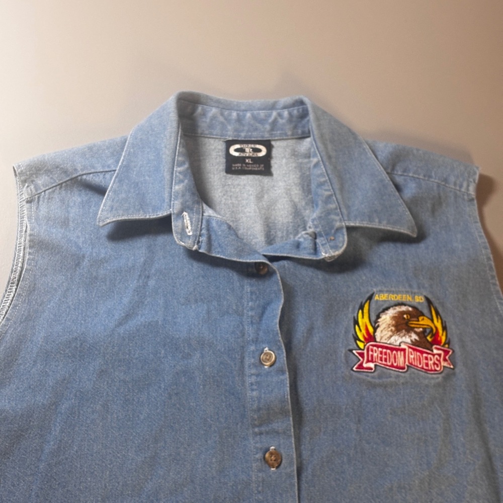 Three Rivers Denim Biker Vest XL Freedom Riders Eagle Patch Motorcycle Rally USA